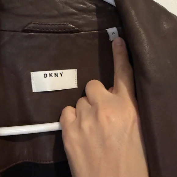 DKNY Dark Brown 100% Lamb Leather Biker Jacket
